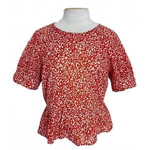 NWT POP SUGAR PopSugar Chili Leopard Print Short Sleeve Blouse Ruffle Knit Top M